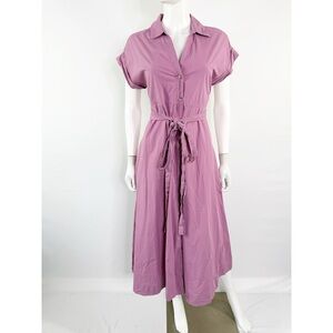 HATCH Purple Belted Maternity Midi Shirt Dress Size 1 US S Collared Short Sleeve
